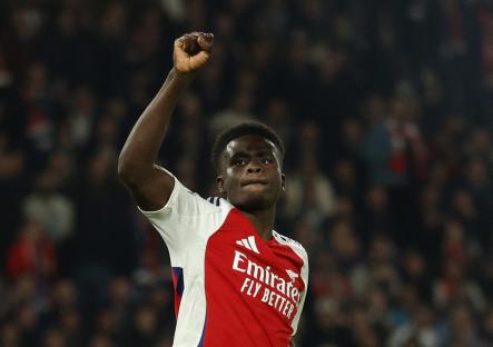 Bukayo Saka celebrating a goal.