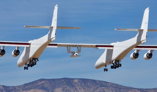 Stratolaunch Roc, the world's biggest airplane, in flight.