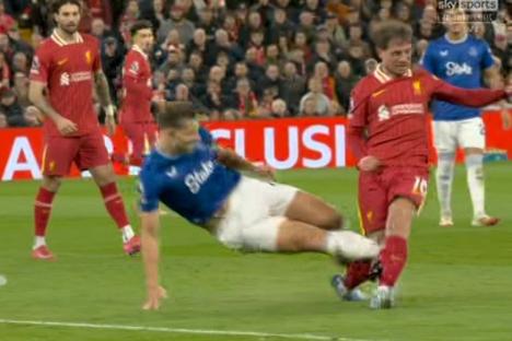 Fury as James Tarkowski escapes red card for horror tackle on Mac Allister just minutes into Merseyside derby