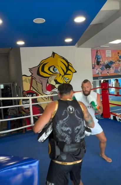 Conor McGregor sparring in a gym.