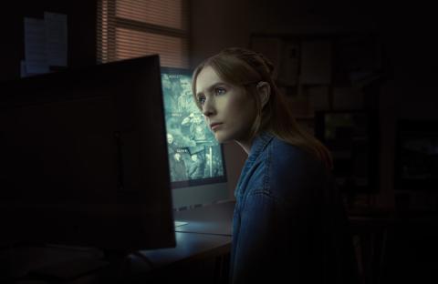 Rose Ayling-Ellis reviewing CCTV footage.