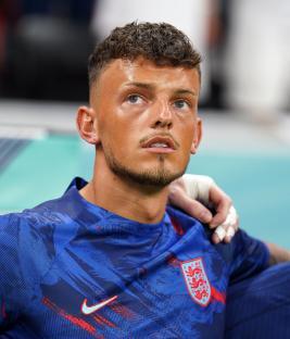 Headshot of Ben White in an England soccer jersey.