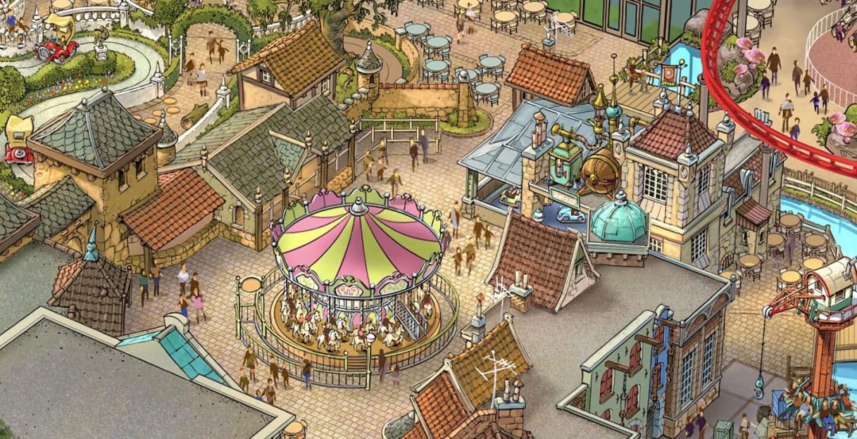 Illustration of Bommelwereld theme park layout.