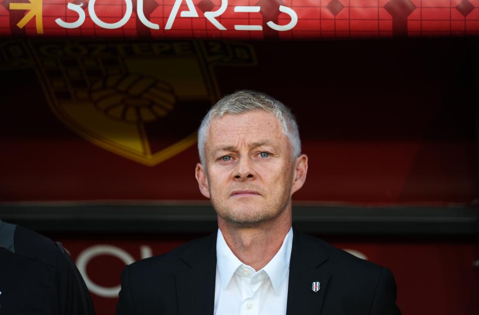 Head coach Ole Gunnar Solskjaer gestures during a Turkish Super Lig match.