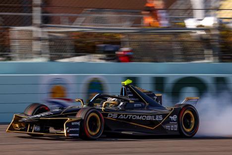Formula E race car doing a practice start.