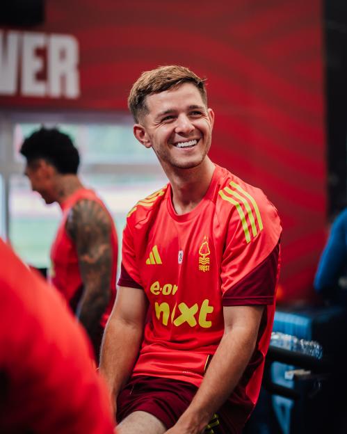James McAtee of Nottingham Forest during training.