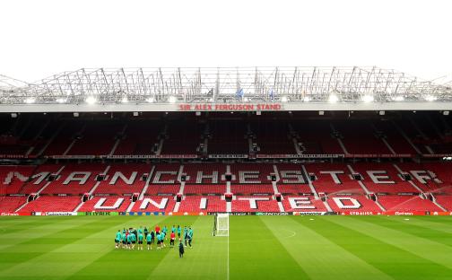 Athletic Bilbao players training at Old Trafford.