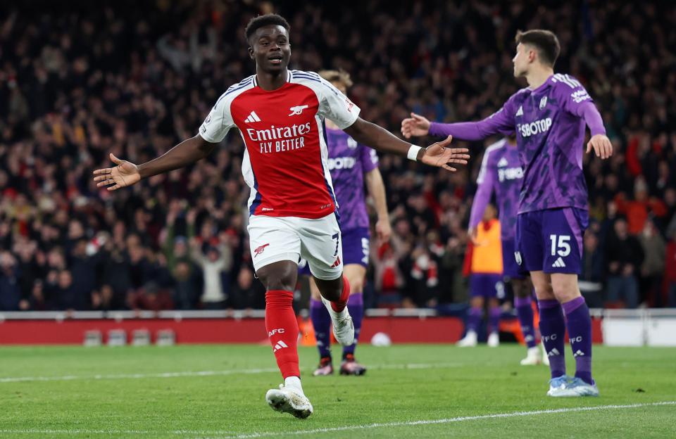 Bukayo Saka of Arsenal celebrating a goal.