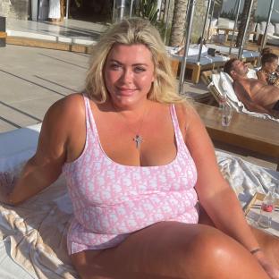 Gemma Collins on holiday in a pink swimsuit.