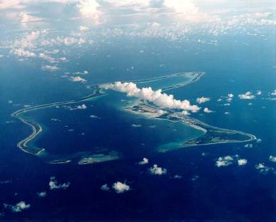 Aerial view of Diego Garcia, the largest island in the Chagos Archipelago.
