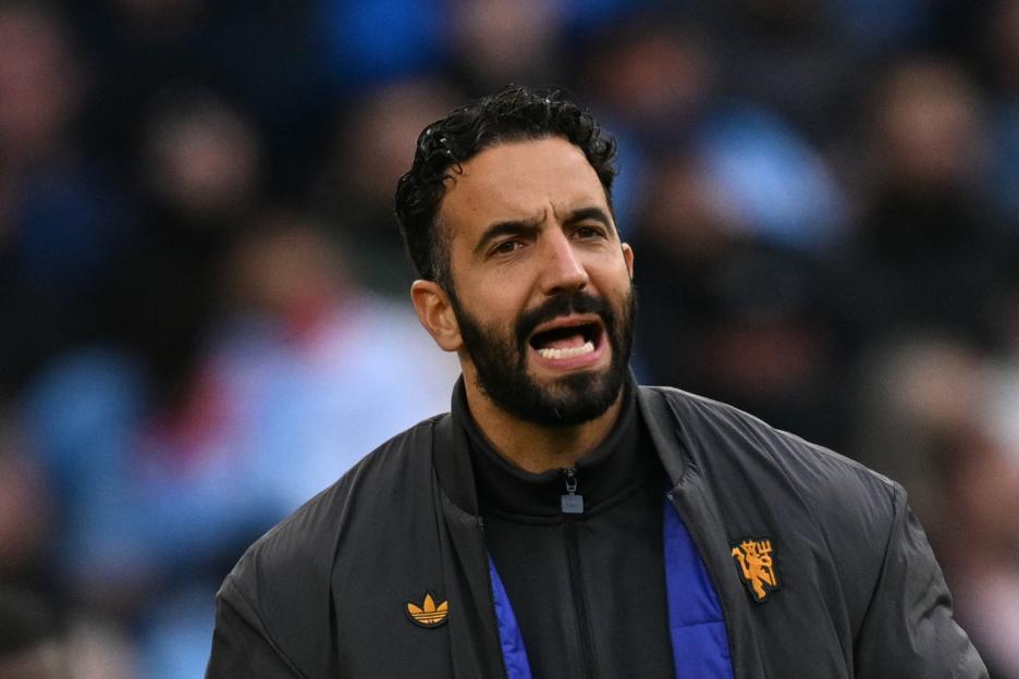 Manchester United's Portuguese head coach, Ruben Amorim, gestures on the touchline.