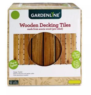 Box of Gardenline wooden decking tiles.