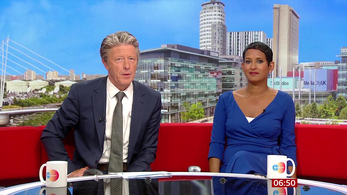 Screengrab of Naga Munchetty and a male co-host on BBC Breakfast.