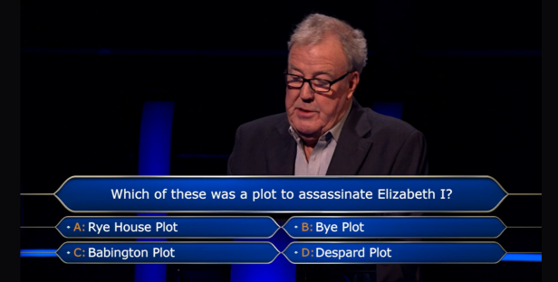 Who Wants to Be a Millionaire? contestant facing a history question with no lifelines remaining.