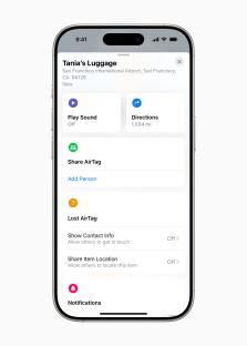iPhone screen showing AirTag location details.