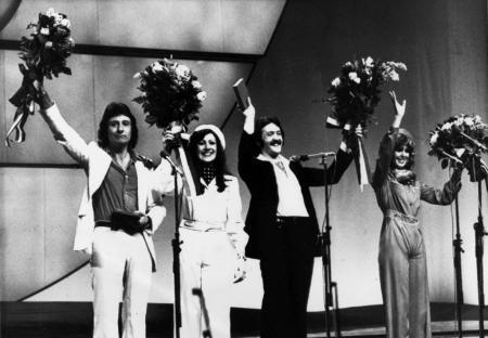 Brotherhood of Man accepting Eurovision Song Contest award.