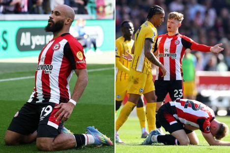 Brentford 4 Brighton 2: Bees’ faint European hopes given huge boost as Joao Pedro sent off for lashing out