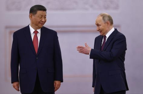 Presidents Xi Jinping and Vladimir Putin at a welcoming ceremony in Moscow.