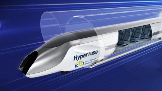 Illustration of South Korea's HyperTube train traveling at over 1,000 km/h.