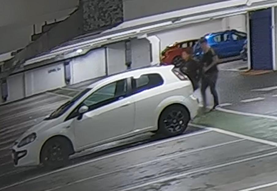 CCTV screengrab of two people walking to a car.