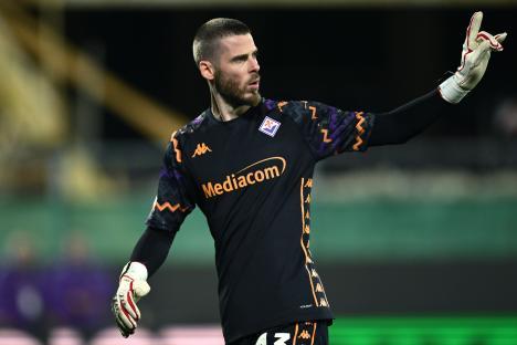 David De Gea of Fiorentina during a soccer game.