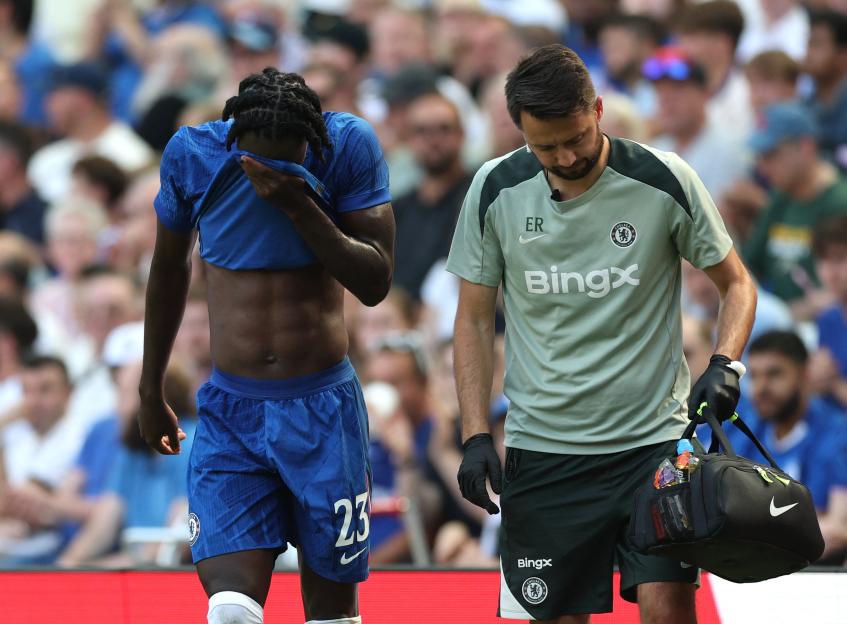 Chelsea's Trevoh Chalobah being substituted after an injury.