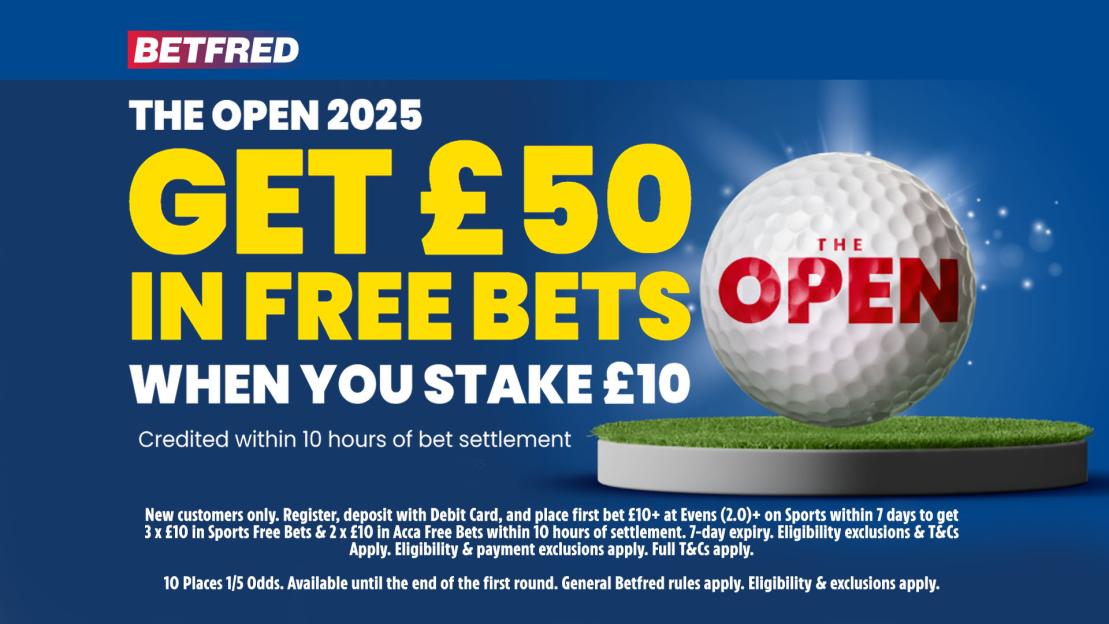 Get £50 free bets when you stake £10 on The Open 2025 with Betfred