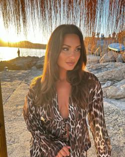 Sam Faiers in Mallorca wearing a leopard print outfit.