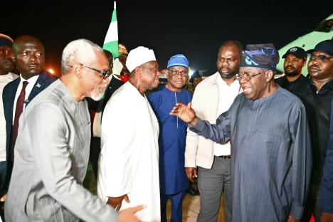 Tinubu arrives in Abuja after visit to France