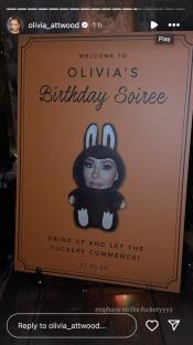 Olivia Attwood's birthday party sign.
