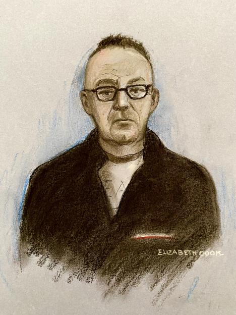 Illustration of taxi driver Gary Poland giving evidence via videolink at the Southport Inquiry.