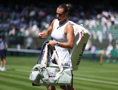 Aryna Sabalenka leaving the court after a Wimbledon match.