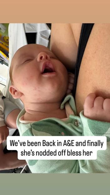 Newborn baby sleeping in mother's arms in the hospital after stopping breathing.