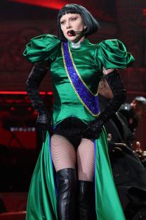 Lady Gaga performing on stage in Rio de Janeiro.