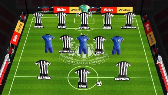 Illustration of Newcastle United vs Chelsea starting lineups.
