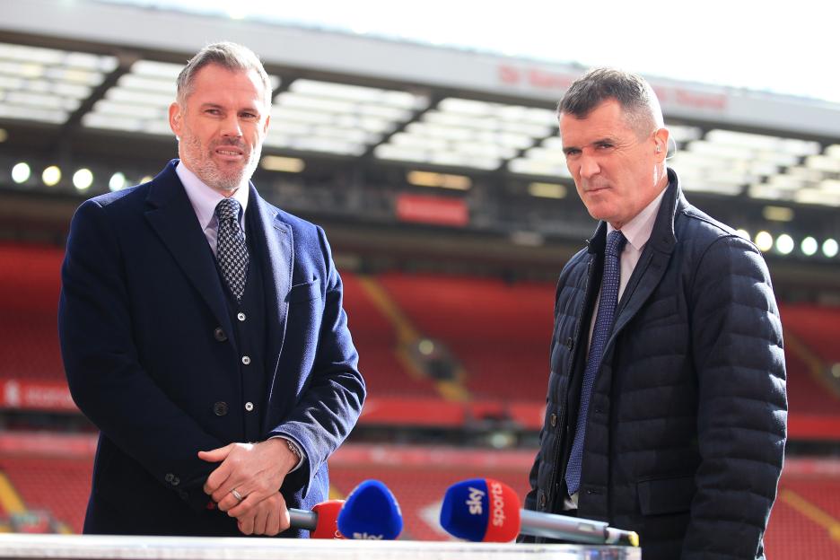 Jamie Carragher and Roy Keane, Sky Sports pundits, at Anfield.