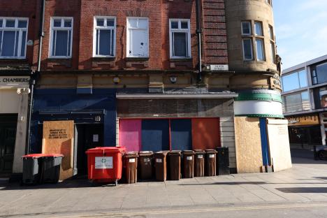 Boarded-up shops in Doncaster, South Yorkshire.