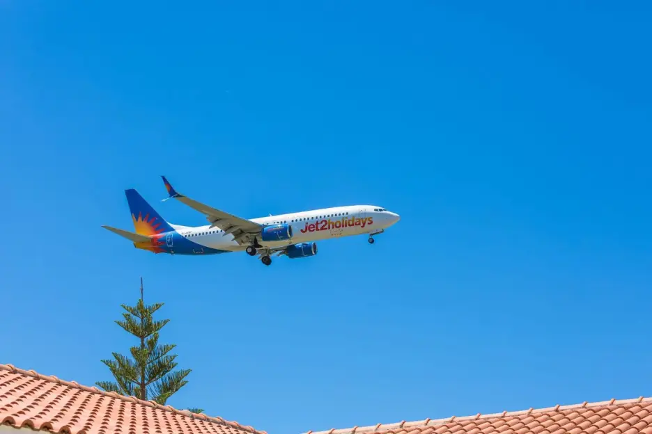 Jet2holidays airplane in flight.