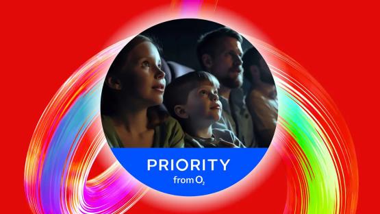 O2 Priority: Family watching a movie.