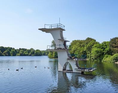 Diving platform in a lake.