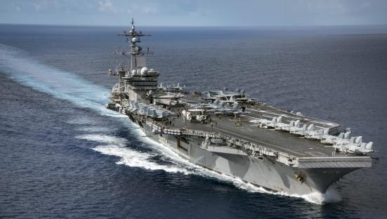 epa05927170 A handout image dated 22 April 2017, and issued by the US Navy on 25 April 2017 showing the Nimitz-class aircraft carrier USS Carl Vinson (CVN 70) as it transits the Philippine Sea while conducting a bilateral exercise with the Japan Maritime Self-Defense Force. The Carl Vinson Carrier Strike Group is operating as part of U.S. 7th Fleet, but remains deployed under the U.S. 3rd Fleet Forward operating concept, which provides additional options to the Pacific Fleet commander and leverages the capabilities of both 3rd and 7th Fleets. U.S. Navy aircraft carrier strike groups have patrolled the Indo-Asia-Pacific regularly and routinely for more than 70 years. EPA/MC2 Z.A. LANDERS HANDOUT HANDOUT EDITORIAL USE ONLY