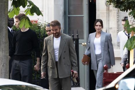 The Beckham family arriving at a hotel in Paris.