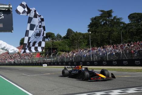 Max Verstappen's Red Bull Racing car at the Emilia Romagna Formula One Grand Prix.