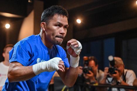 Manny Pacquiao warming up for a boxing match.