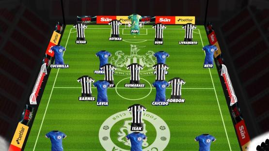 Illustration of Newcastle vs Chelsea football team formations.