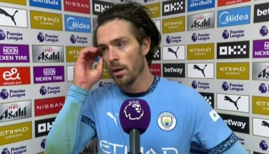 Jack Grealish in a post-match interview, visibly emotional.