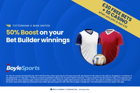 Tottenham vs Man Utd: Get £30 in free bets and £10 casino bonus with BoyleSports, plus 50% Europa League final boost