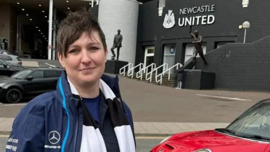 Linzi Smith, a banned Newcastle United fan, outside St. James' Park.