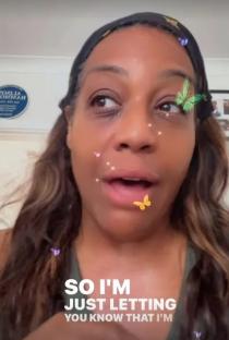 Woman speaking to camera with butterflies overlaid on the video.