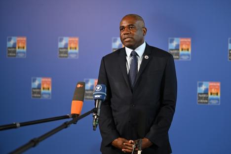 British Foreign Secretary David Lammy speaking at a press conference.